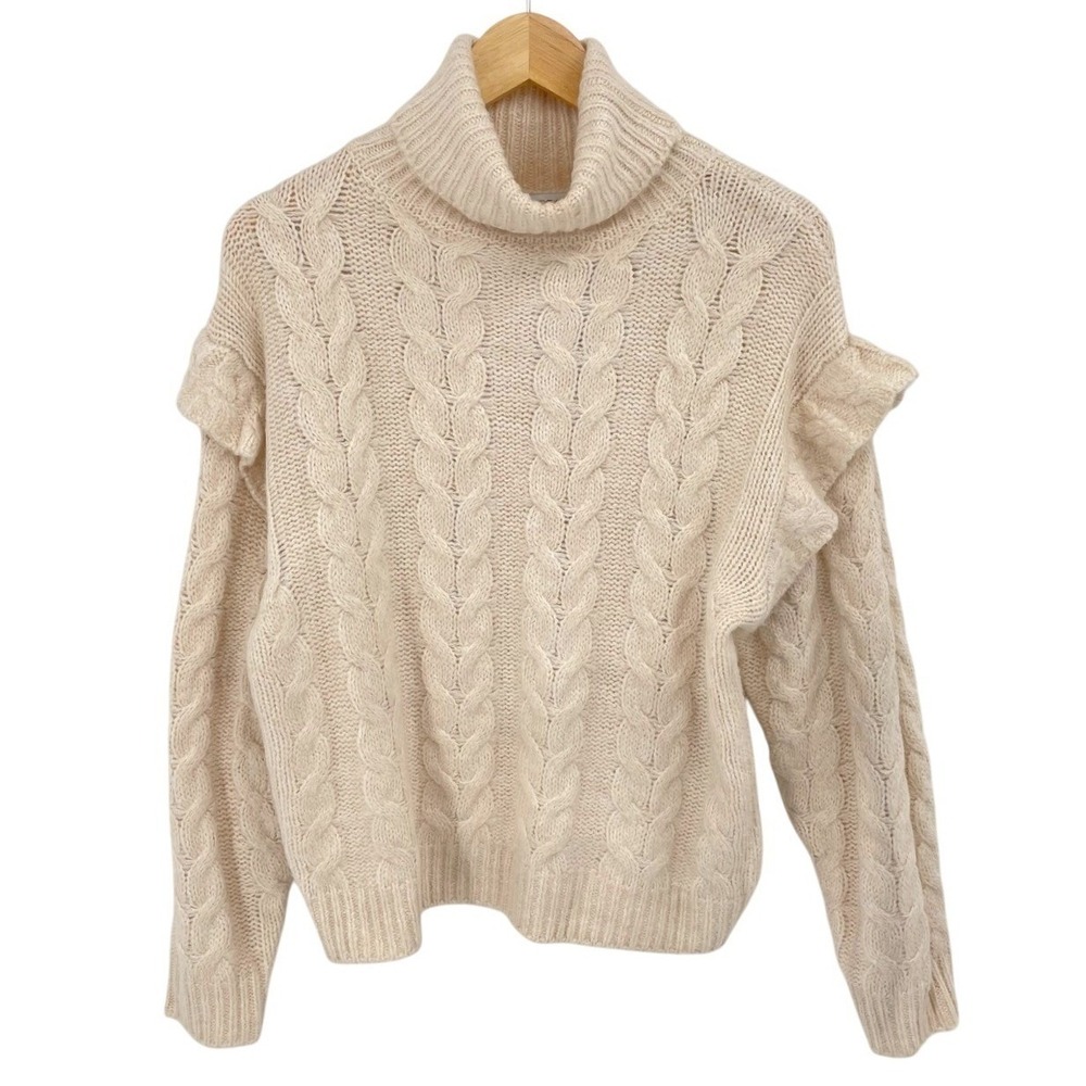NWT Joe's Jeans‎ Cream Cable Knit Turtleneck Ruffle Shoulder Sweater Womens M